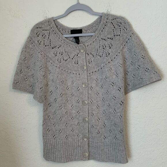 Cynthia Rowley Short Sleeve Angora Blend Knit Grey Cardigan Size M - Picture 1 of 8